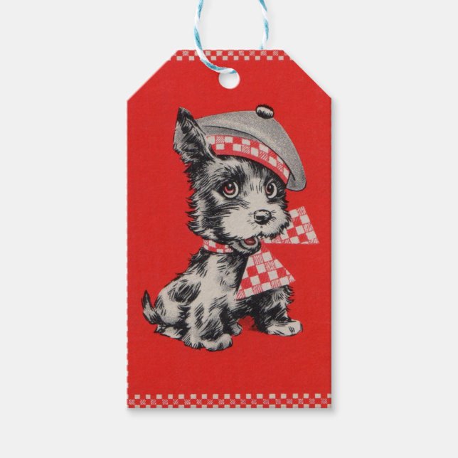 Étiquettes-cadeau Chien écossais en rouge (Devant)
