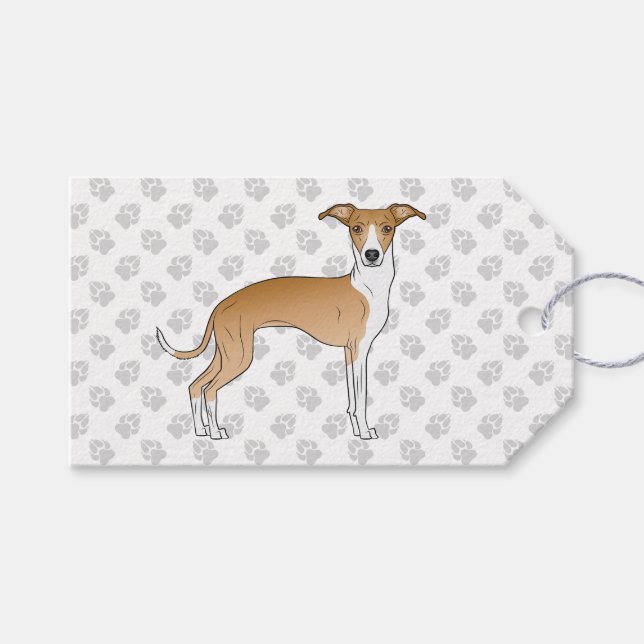 Étiquettes-cadeau Chien Gris Italien Faune Et Blanc Avec Patrouilles (Devant (Horizontal))