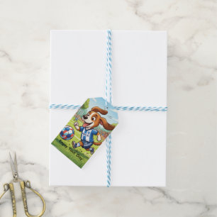 Étiquettes-cadeau Chien jouant au football   Personnaliser