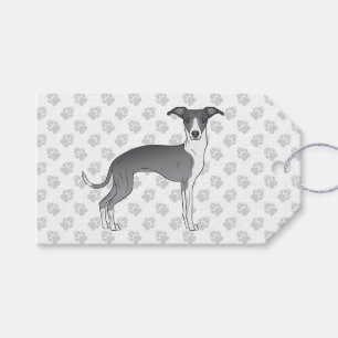 Étiquettes-cadeau Chien Lévrier Italien Bleu Et Blanc Avec Des Patte