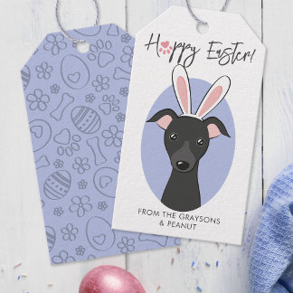 Étiquettes-cadeau Chien noir gris italien mignonne oreilles de lapin