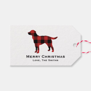 Étiquettes-cadeau Chien Plaid Buffalo Check Silhouette Noël