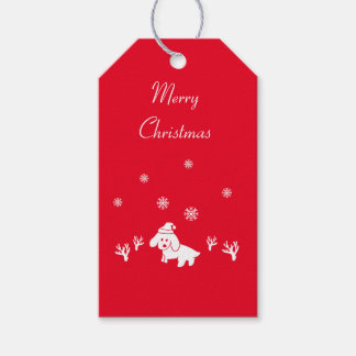 Étiquettes-cadeau Chien Santa chapeau & cristaux de glace Noël Cadea