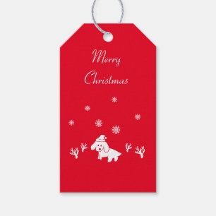 Étiquettes-cadeau Chien Santa hat et cristaux de glace Christmas Gif