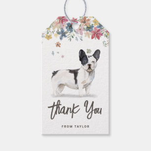Étiquettes-cadeau Chien-taureau français noir et blanc Merci d'anniv