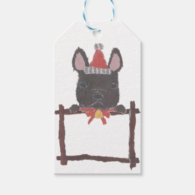 Étiquettes-cadeau Chien-taureau français noir, Français (Devant)