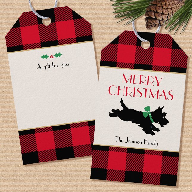 Étiquettes-cadeau Chien traditionnel écossais de Noël Personnalisé R (Créateur téléchargé)