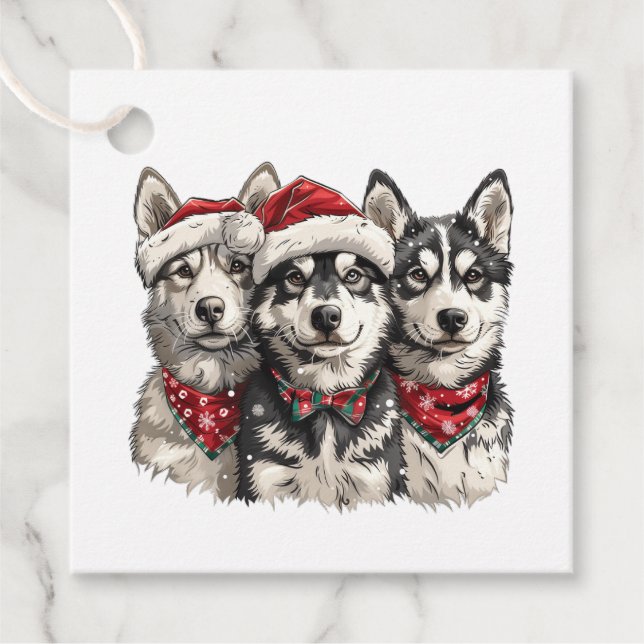 Étiquettes Cadeau Chiens Husky de Noël (Devant)