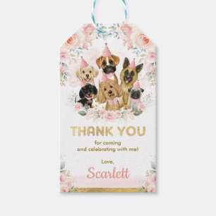 Étiquettes-cadeau Chiens Roses Blush Chiens Fille Baby shower Faveur