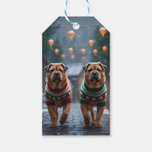 Étiquettes-cadeau Chiens Shar Pei Noël Neige Fêtes