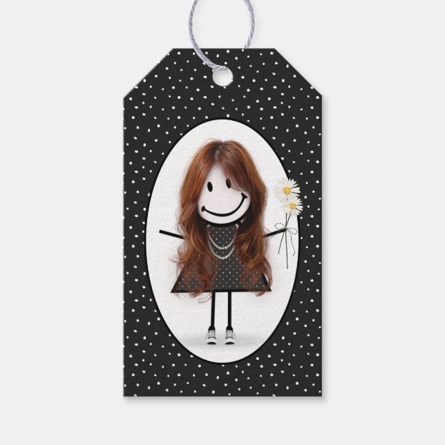 Étiquettes-cadeau Chiffre d'anniversaire fille avec marguerites (Devant)