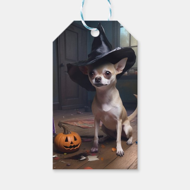 Étiquettes-cadeau Chihuahua Citrouilles Halloween effrayant (Devant)