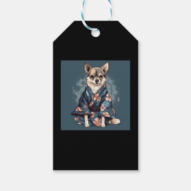 Étiquettes-cadeau Chihuahua Cute Chig En Japonais Kimono Robe Illumi (Devant)