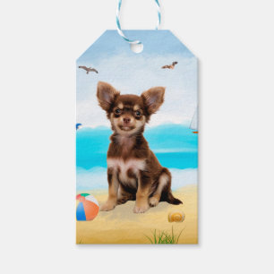 Étiquettes-cadeau Chihuahua Dog sur la plage