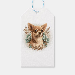 Étiquettes-cadeau Chihuahua mignon chien de belles fleurs fille