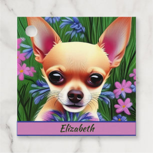 Étiquettes Cadeau Chihuahua Puppy dans la prairie de fleurs Personna