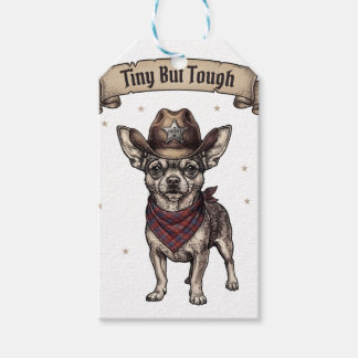 Étiquettes-cadeau chihuahua, tout petit mais coriace, chien cowboy, 