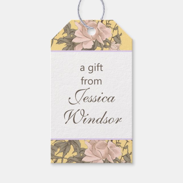 Étiquettes-cadeau Chinoiserie Aiguille fleurie jaune (Devant)