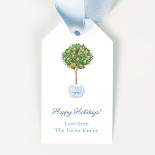 Étiquettes-cadeau Chinoiserie Chic Citrus Orange Tree Joyeuses Vacan