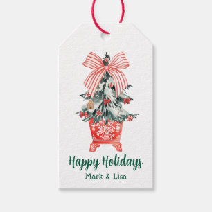Étiquettes-cadeau Chinoiserie rouge et verte Topiary Custom Holiday
