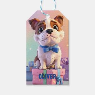 Étiquettes-cadeau Chiot Bouledogue Adorable Pastels et Cadeaux