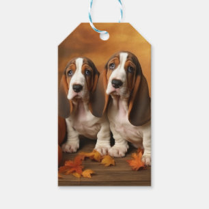 Étiquettes-cadeau Chiots Basset Hound Délice d'Automne Citrouille