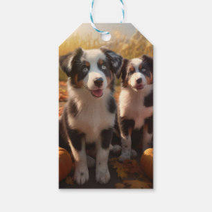 Étiquettes-cadeau Chiots Berger Australien Délice d'Automne Citrouil