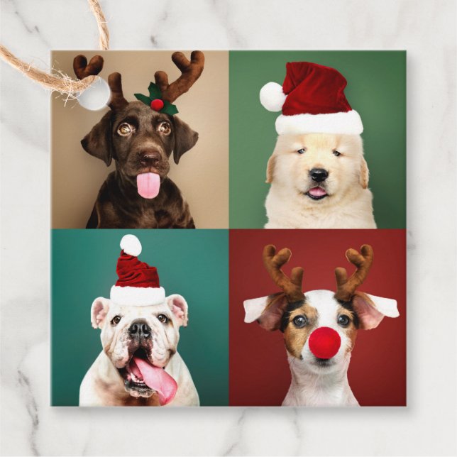 Étiquettes Cadeau Chiots Père Noël Reindeer de Noël sur mesure (Devant)