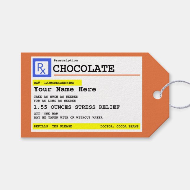 Étiquettes-cadeau Chocolat d'ordonnance personnalisé (Devant (Horizontal))