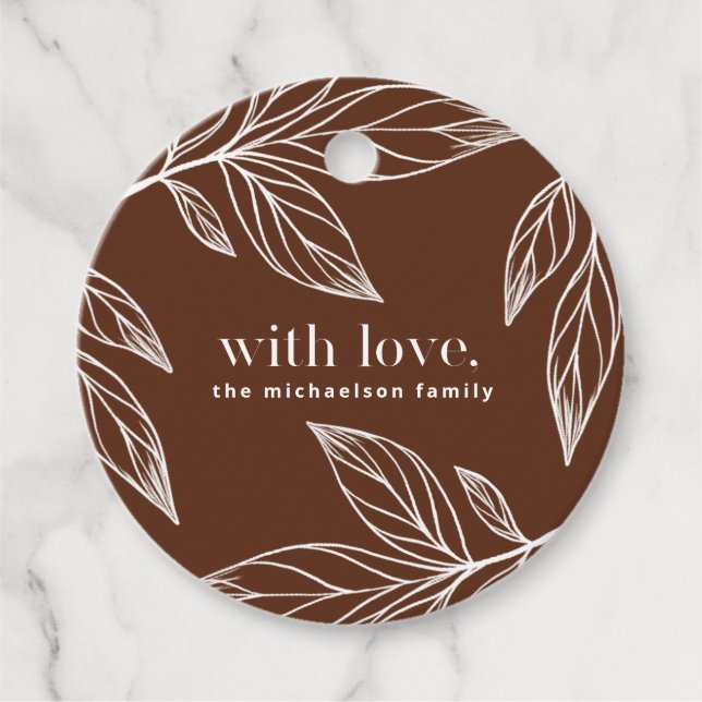 Étiquettes Cadeau Chocolat riche Feuilles Brown amour avec le nom (Devant)