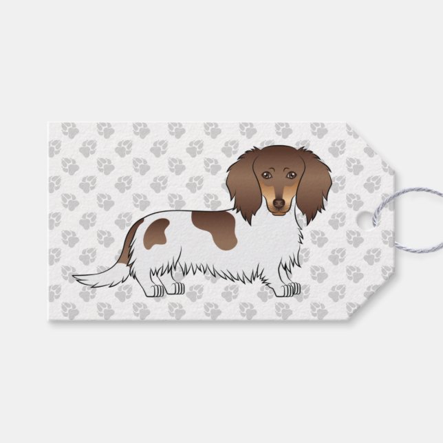 Étiquettes-cadeau Chocolat & Tan Piebald Cheveux longs Dachshund & P (Devant (Horizontal))