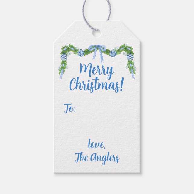 Étiquettes-cadeau Choiserie Bleue & Blanc Garland (Devant)