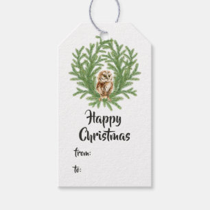 Étiquettes-cadeau Chouette aquarelle Noël