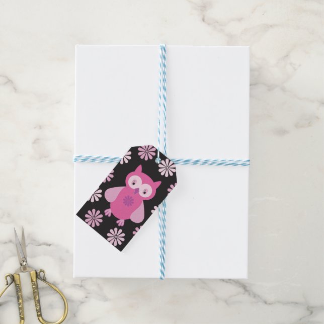 Étiquettes-cadeau Chouette rose mignonne (Avec de laficelle)