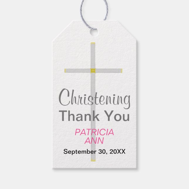 Étiquettes-cadeau Christening Merci Silver Cross Girl rose (Devant)