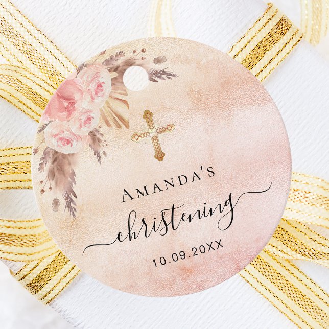 Étiquettes Cadeau Christening pampas herbe brush rose merci (Créateur téléchargé)