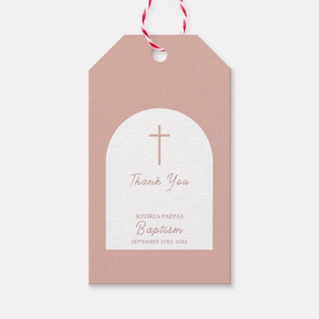 Étiquettes-cadeau Christian Baptême Christening Girl'arc rose (Devant)