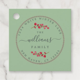 Étiquettes Cadeau Christmas Berries Green Family Adresse