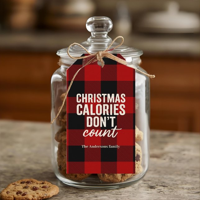 Étiquettes-cadeau “Christmas Calories Don’t Count” Buffalo Plaid (Créateur téléchargé)
