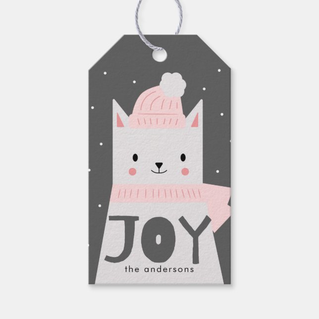 Étiquettes-cadeau Christmas Cat JOY Custom (Devant)