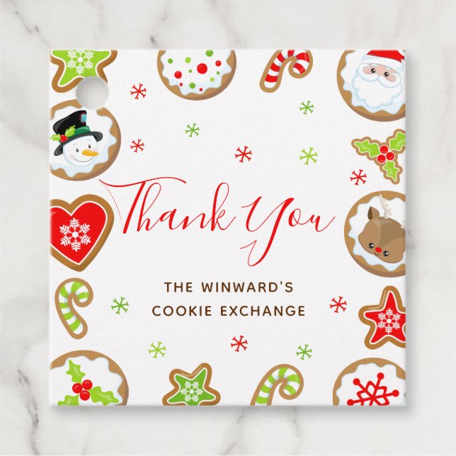 Étiquettes Cadeau Christmas Cookie Exchange Party Red Thank You (Devant)