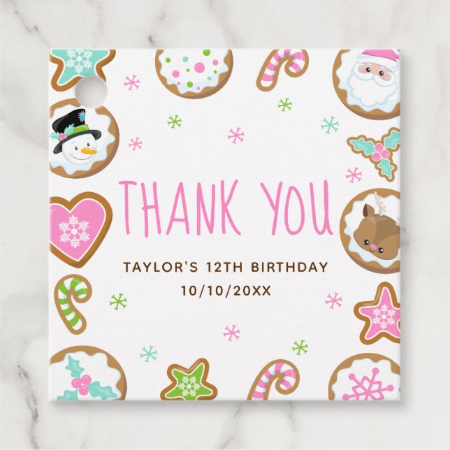 Étiquettes Cadeau Christmas Cookies Birthday Party Pink Thank You (Devant)