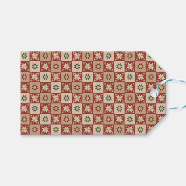 Étiquettes-cadeau Christmas Country Star Quilt Blocks (Devant (Horizontal))