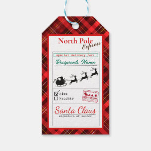 Étiquettes-cadeau Christmas Flannel North Pôle Livraison Tags cadeau