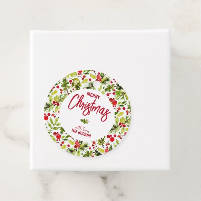 Étiquettes Cadeau Christmas Greenery Berries Holiday (En situation)