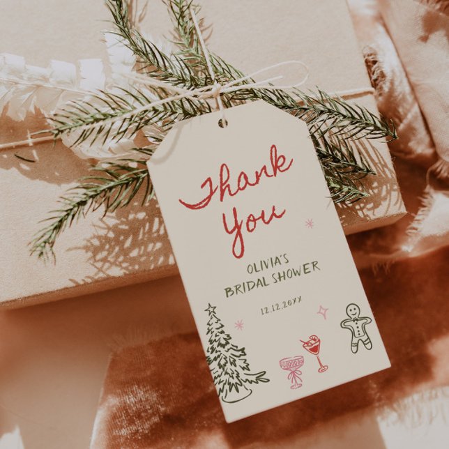 Étiquettes-cadeau Christmas Hand Drawn Bridal Shower Thank You (Créateur téléchargé)