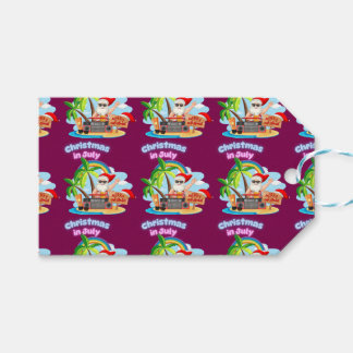 Étiquettes-cadeau Christmas in July Tropical Santa Beach Design
