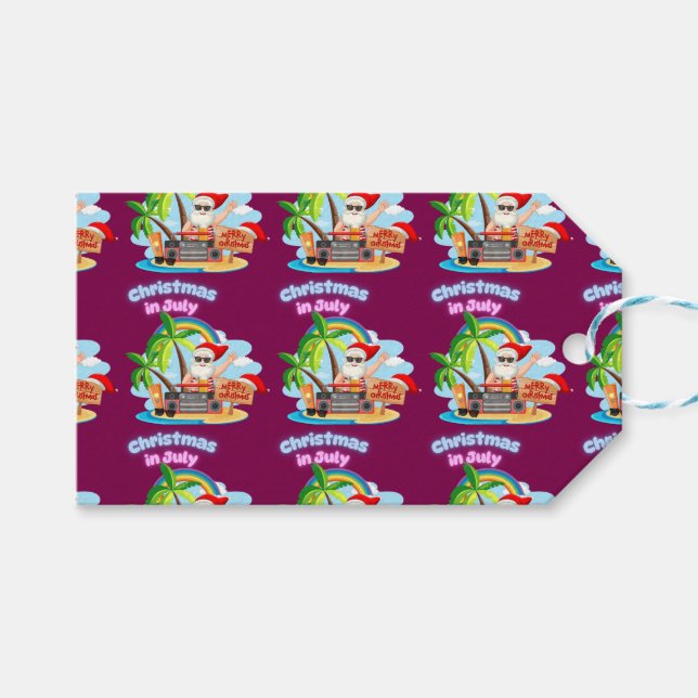 Étiquettes-cadeau Christmas in July Tropical Santa Beach Design (Devant (Horizontal))