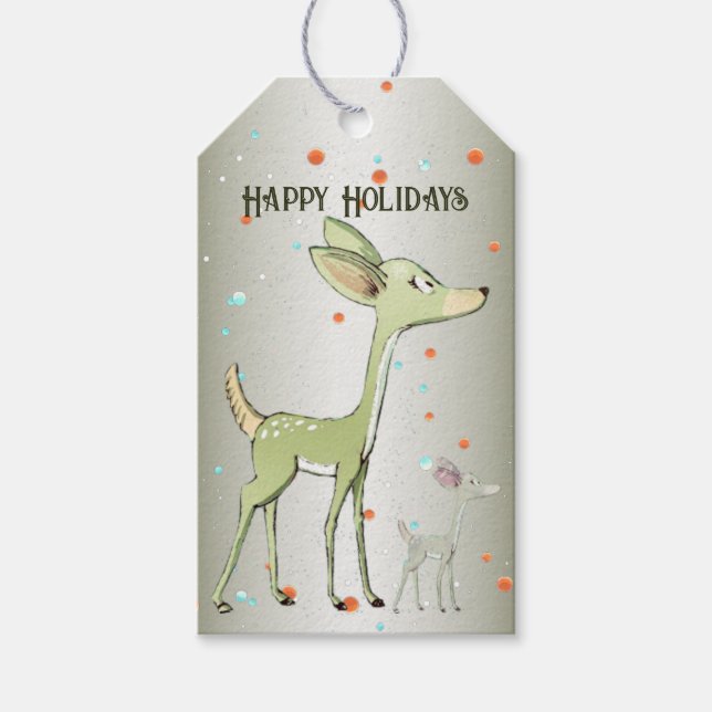 Étiquettes-cadeau Christmas Party Green Deers Holidays Cute (Devant)