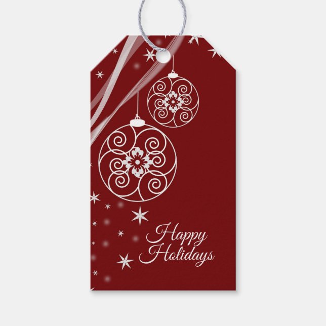 Étiquettes-cadeau Christmas Party White Ornaments Stars Red Elegant (Devant)